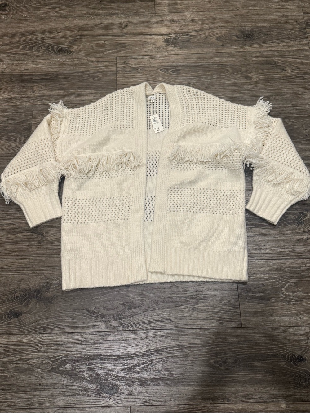 aerie Cream Fringe Open-Front Cardigan